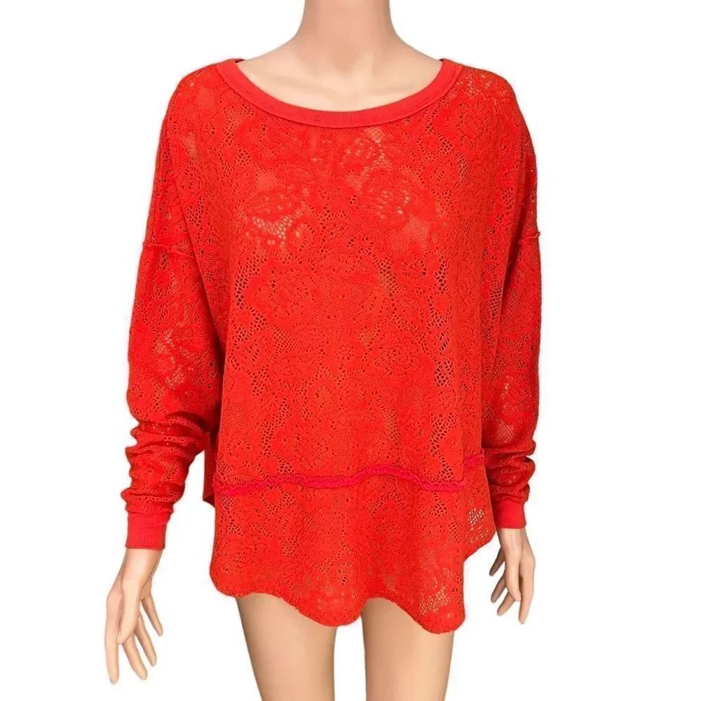 Free People Not Cold in This Lace Sweater Top Size Small
